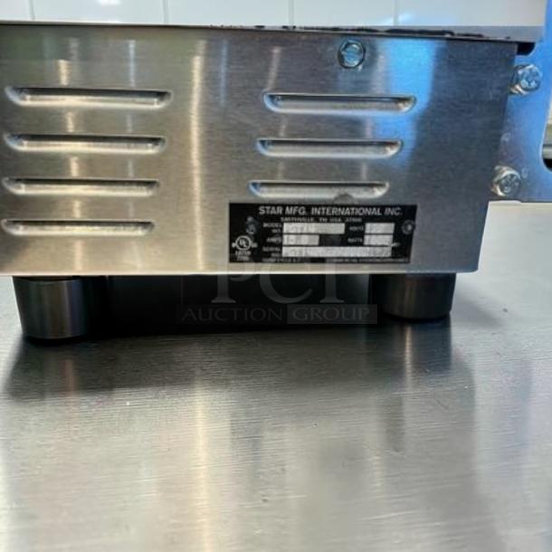 Star PGT14IE Panini Press, stainless steel, cast iron grooved plates, 240V, excellent condition, fully tested.