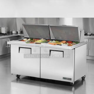 True TSSU-60-24M-B-ST-HC Mega Top Sandwich Prep Table, 60", dual-door, 24-pan capacity, excellent condition, tested, USA made.
