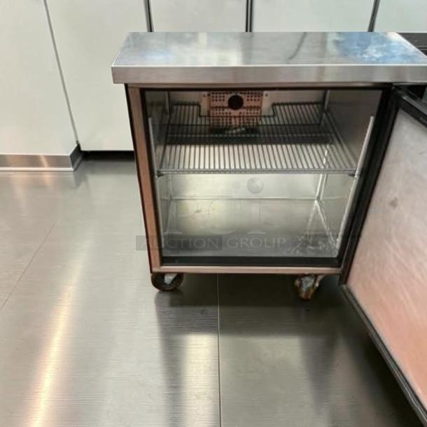 Flawless True TUC-27F-HC undercounter freezer, stainless steel, single section, left hinge door, fully operational.