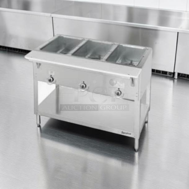 Duke E303 Aerohot electric steam table, stainless steel, 3 compartments, superior condition, fully tested, commercial use.