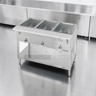 Duke E303 Aerohot electric steam table, stainless steel, 3 compartments, superior condition, fully tested, commercial use.