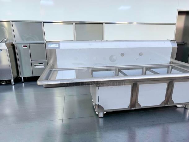 Brand new KoolMore SC121610-16L3 stainless steel 3 compartment sink with left drainboard, NSF certified, commercial use.