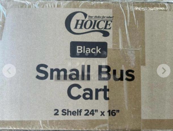 Brand new Choice Small Bus Cart, model BUS-S-CART-0770, 24"x16", 2 shelf utility cart in original packaging.