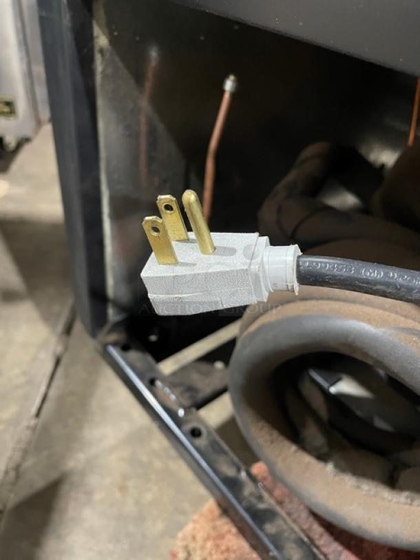 True GDM35LD reach-in cooler plug, showing standard three-prong design and sturdy cable condition.