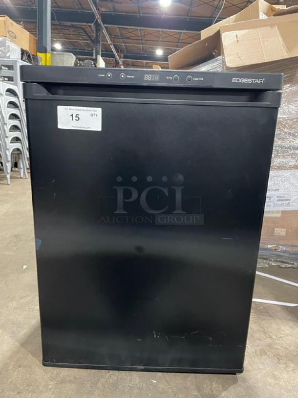 Edgestar BR3002BL one-door beer kegerator, new, black finish, on casters, includes beer keg, 115V 1 Phase, Serial A21013130646.