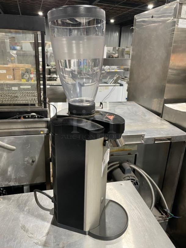 Ditting countertop espresso bean grinder, model 3468, like new condition, 115V 1 phase, sleek black and silver design.