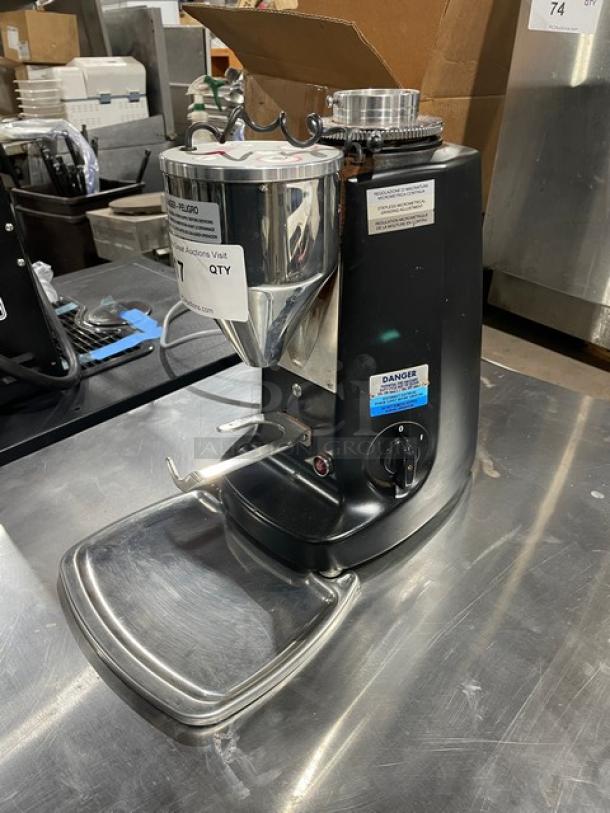 Mazzer Luigi Super Jolly espresso bean grinder, serial 1551890, countertop model. Features 115V, 1-phase power.