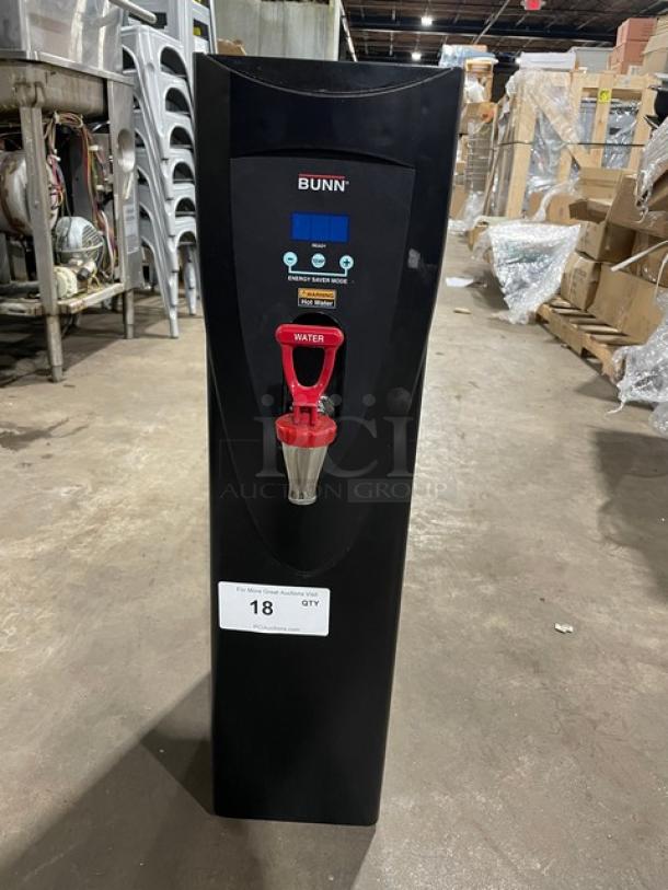 Bunn H5X stainless steel hot water dispenser, black, 208V 1-phase, serial HX00083812, countertop model in used condition.