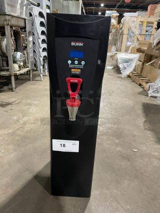 Bunn H5X stainless steel hot water dispenser, black, 208V 1-phase, serial HX00083812, countertop model in used condition.