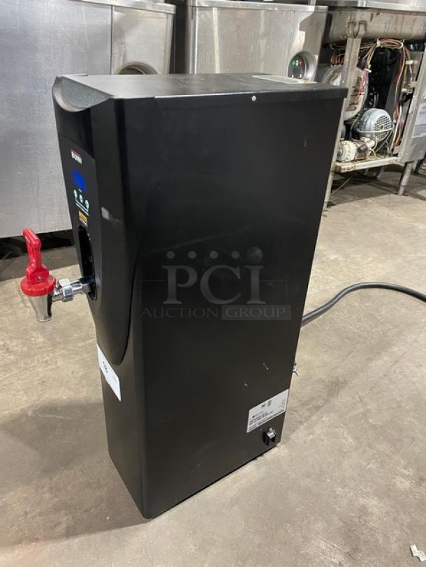 Bunn H5X stainless steel hot water dispenser, electric, countertop model, SN: HX00083812, 208V, 1 phase, red tap.