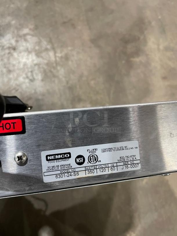 Nemco 630124SS stainless steel electric countertop food warmer, serial J16-0007, 120V, NSF and ETL certified.