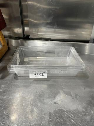 Rubbermaid Commercial Model 3307 clear polycarbonate food storage container, 18x12x3.5", in excellent condition.