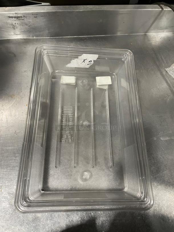 Rubbermaid Commercial 18x12x3.5" clear polycarbonate food storage container, Model 3307, excellent condition.