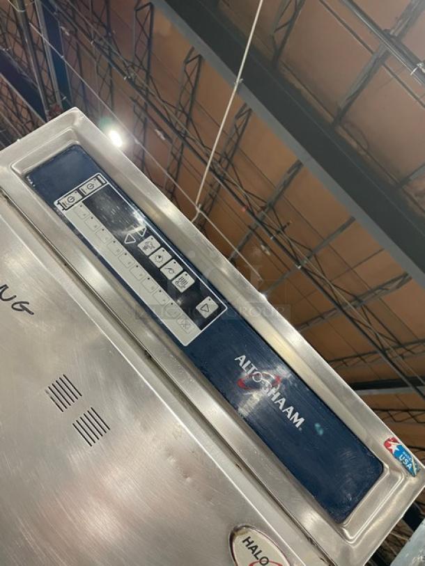 Alto-Shaam Halo Heat 1200-TH/III oven, stainless steel, digital controls, on casters, wired rack included, model 1200-TH/III.