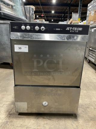 Jet-tech EV18 commercial stainless steel undercounter dishwasher; electric powered, high temperature, 208-240V, 1 phase.