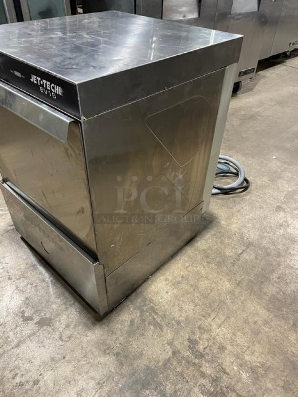 Jet-tech EV18 stainless steel undercounter dishwasher, electric powered, high temperature, 208-240V, 1 phase.