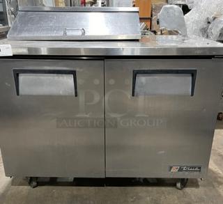 True Commercial 2-Door Stainless Steel Undercounter Refrigerator, Model TSSU-48-08, SN: 4940880, on casters, excellent condition.