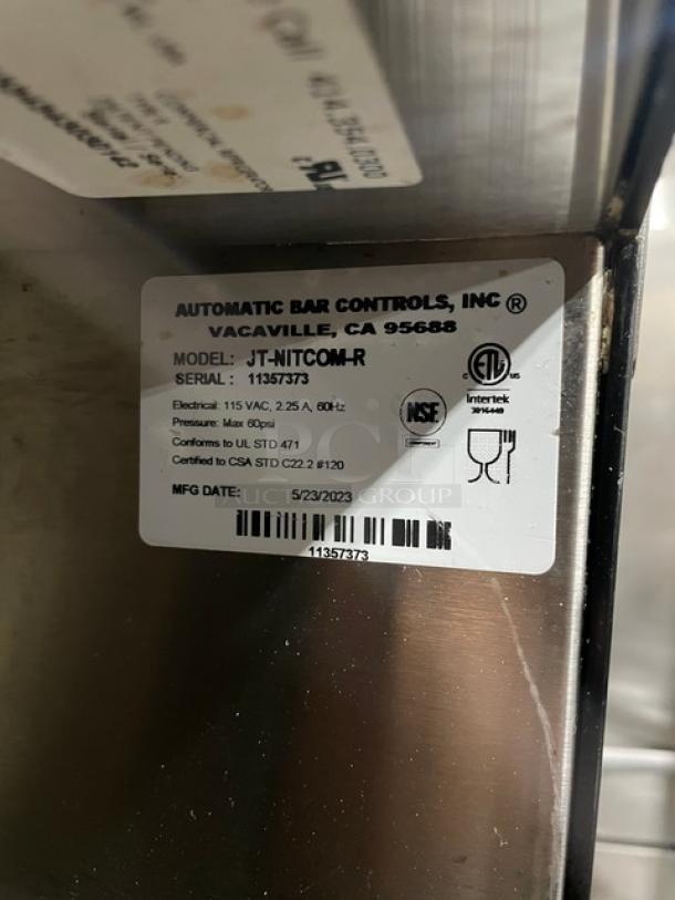 JoeTap JT-NITCOM-R Nitro Cold Brew Coffee Dispenser, dual tap, stainless steel, 115V, serial 11357373, manufactured 5/23/2023.