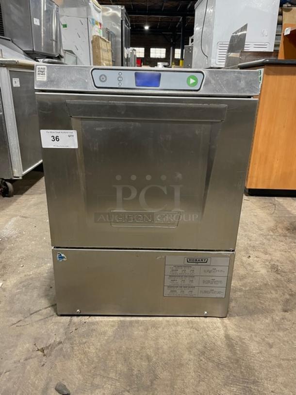 Hobart LXEH commercial undercounter dishwasher, stainless steel, electric, high temperature, excellent condition, serial number 23-1156870.