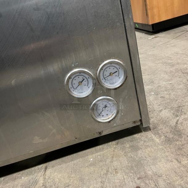 CMA Commercial Stainless Steel Undercounter Dishwasher, Electric Powered, Energy Star Certified, with pressure gauges, in used condition.