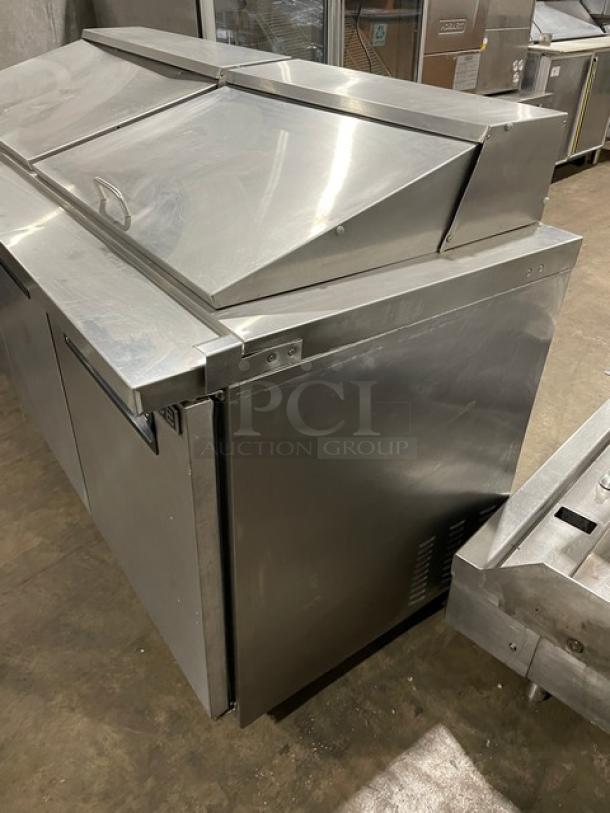 Sun Ice stainless steel prep table with 2 drawers and doors, Model LUNST72-30, serial 7023838, 115V, on casters.