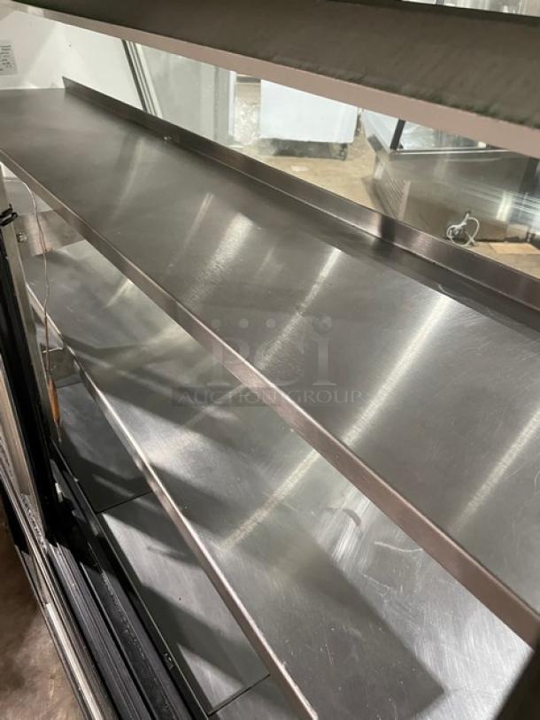 Leader Commercial Refrigerated Merchandiser Display, Model HDL72SC, stainless steel, adjustable shelving, rear sliding doors.