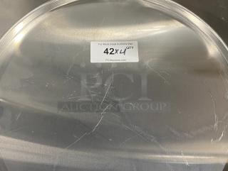 Commercial aluminum round pizza pan; scratches visible; auction label indicates "42 x 4 Qty," suggests multiple available.