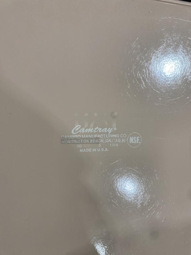 Camtray commercial tan fast food tray, made in USA by Cambro. Features logo and NSF mark. Good condition.