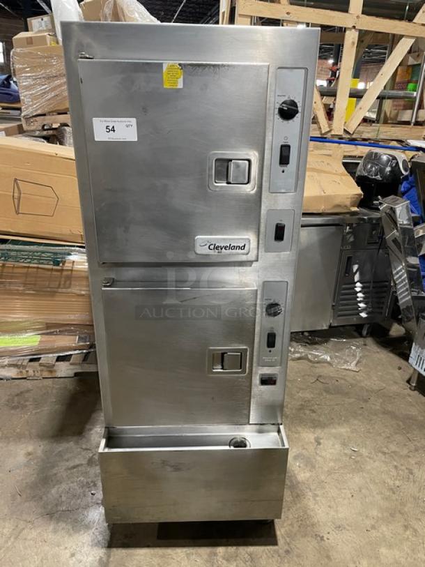 Cleveland Range 24CEA10 stainless steel electric dual convection steamer cabinet, model Steam Craft Ultra 10, 440V 3 phase, on legs.