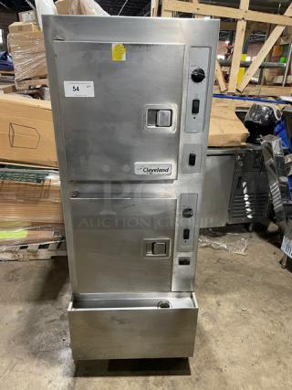 Cleveland Range 24CEA10 stainless steel electric dual convection steamer cabinet, model Steam Craft Ultra 10, 440V 3 phase, on legs.