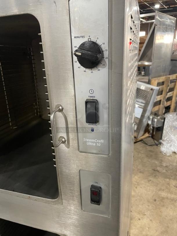 Cleveland Range 24CEA10 dual convection steamer, stainless steel, electric, 440V 3 Phase, timer controls, on legs.