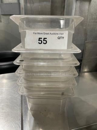 Characin clear polycarbonate 1.62 Qt food storage containers, 6-pack. Durable, stackable, visible auction label.