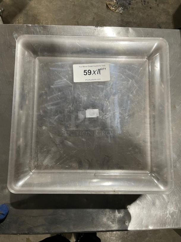 Fineline Commercial Clear Display Plate, square, transparent, excellent condition, label indicates auction lot 59x.