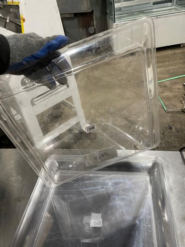 Clear display plate by Fineline, commercial-grade, 11X your bid, square shape, excellent condition, with markings visible.