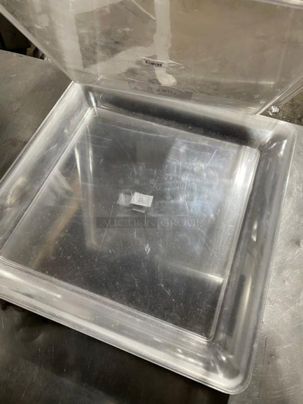 Fineline Commercial Clear Display Plate, 11x size, transparent with slight wear, ideal for showcasing items in retail settings.