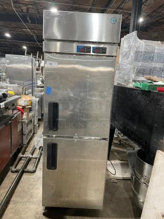 Hoshizaki RFH1-SSB-HS stainless steel reach-in refrigerator/freezer combo, digital controls, on casters, 115V, 1 phase.