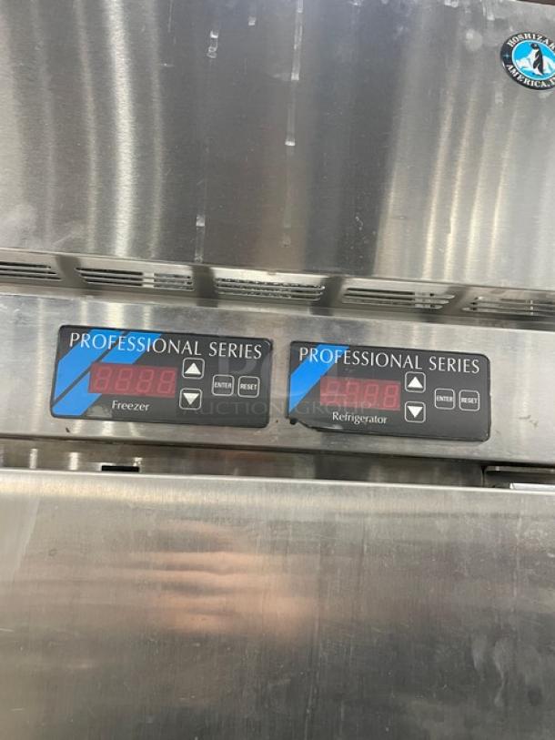 Hoshizaki Professional Series stainless steel half-door refrigerator/freezer combo with digital controls, model RFH1SSBHS.
