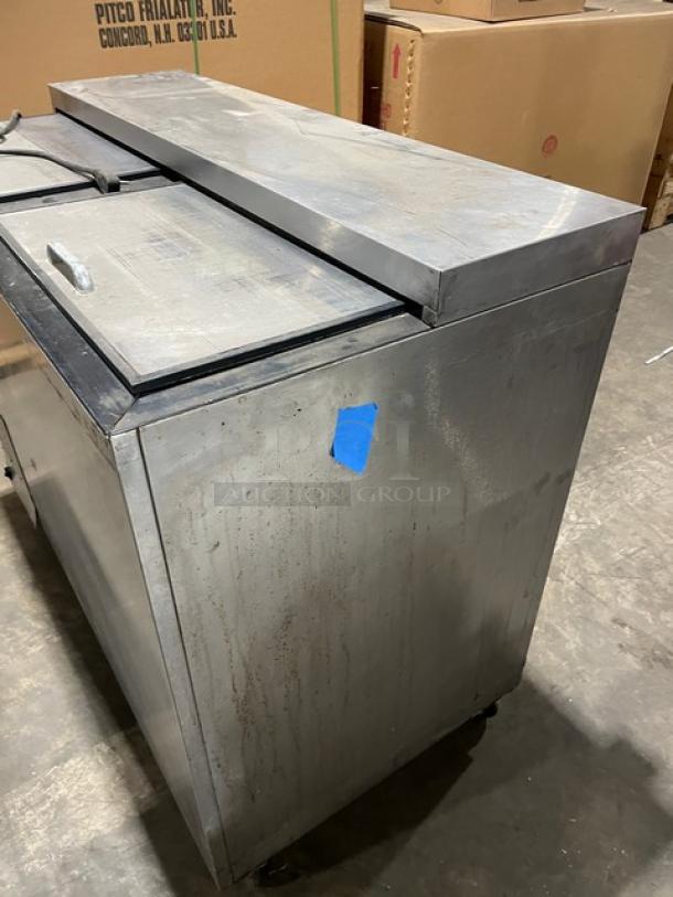Perlick FR48STK commercial glass chiller/froster in stainless steel, on casters. Model: FR48-STK, SN: 1706085378B, 115V, 1 Phase. Used condition.