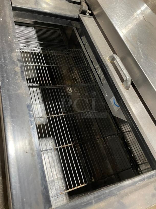 Perlick Commercial Stainless Steel Bar Back Glass Chiller/Froster, Model FR48STK, 115V 1 Phase, on casters, interior view.