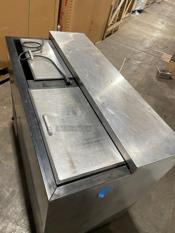 Perlick Commercial Stainless Steel Bar Glass Chiller, Model FR48-STK, on casters, with power cord, slightly worn condition.