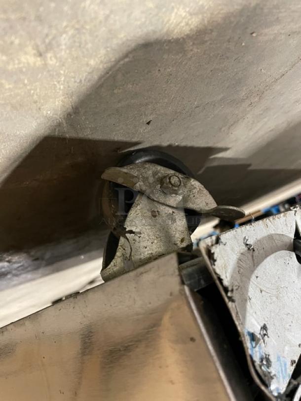 Perlick FR48STK stainless steel bar glass chiller on caster. Model: FR48STK, SN: 1706085378B, 115V, 1 Phase.