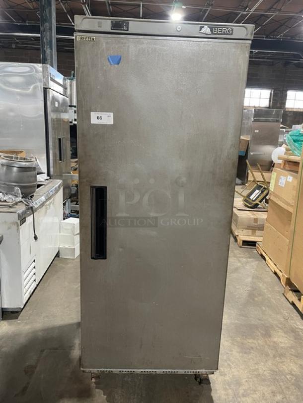 Berg BVEF23 stainless steel reach-in freezer with solid door, poly-coated rack, 115V, on casters, serial SN: 8029669.