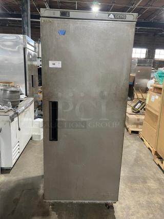 Berg BVEF23 stainless steel reach-in freezer with solid door, poly-coated rack, 115V, on casters, serial SN: 8029669.