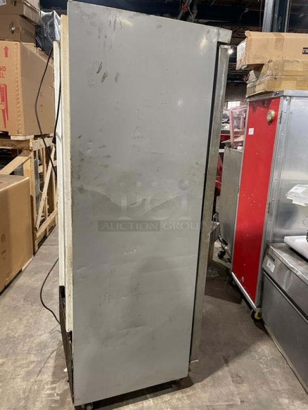 Berg BVEF23 Commercial Stainless Steel Reach-In Freezer, Single Door, Poly Coated Rack, 115V, on Casters, SN: 8029669.