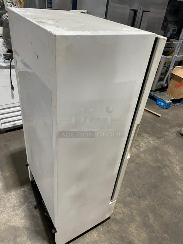 True Commercial Beverage Merchandiser, Model GDM-10SSL-LD, white, single glass swing door, used condition.