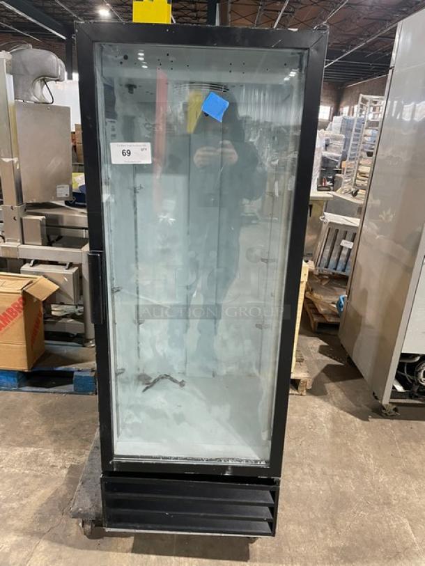 Beverage Air MT12 commercial black single glass door merchandiser cooler, good condition, 115V, 1 phase, SN: 7695318.