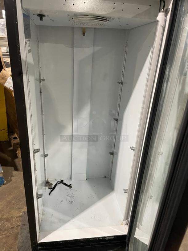 Beverage Air MT12 commercial black single glass door cooler, Model MT12, 115V 1 Phase, interior view, clean condition.