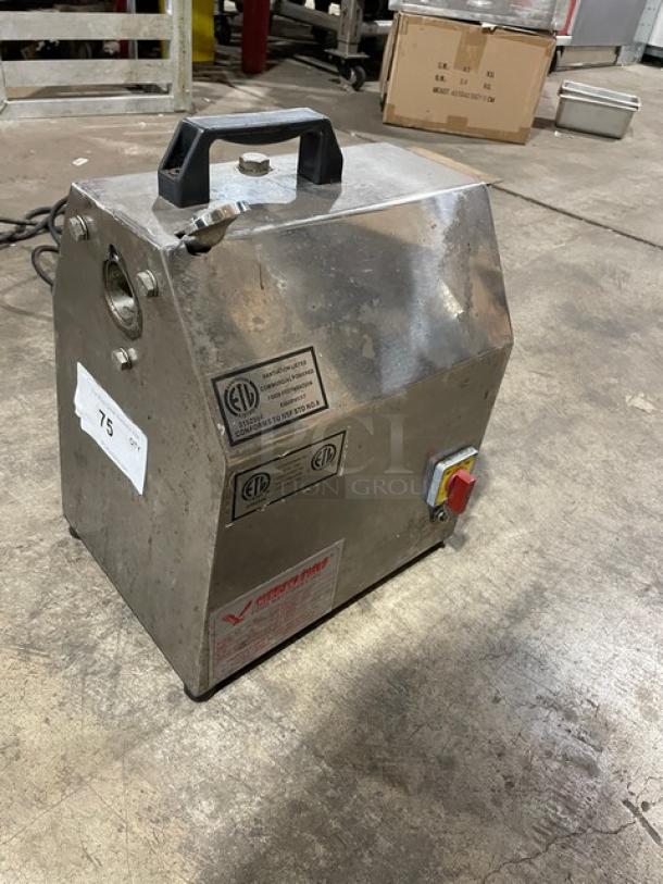 American Eagle AE-VS22 stainless-steel food processor motor, heavy-duty, countertop model, 115V, used condition, labels visible.