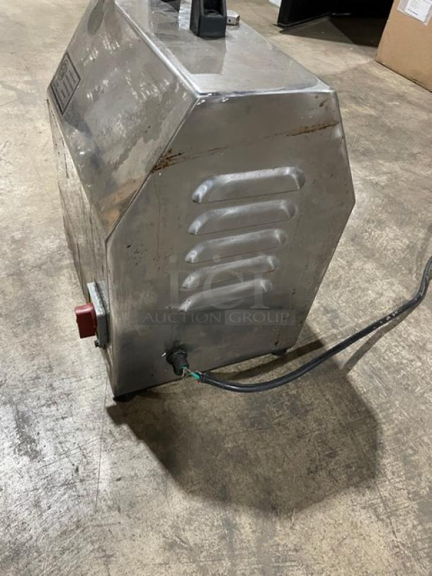 American Eagle AE-VS22 stainless-steel food processor motor unit, model SN: 22N1704388, 115V, on legs, fair condition.