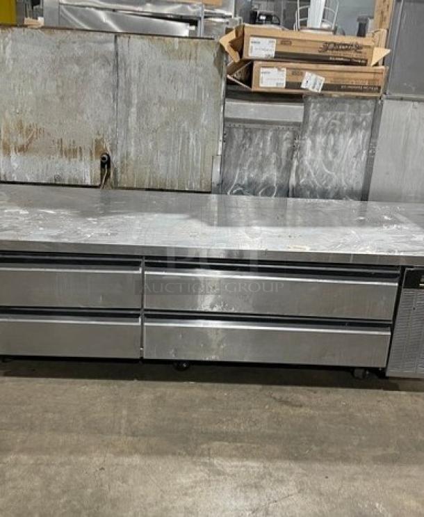 True TSUU4808 stainless steel refrigerated prep table, electric 115V, with dual drawers, commercial use, good condition.